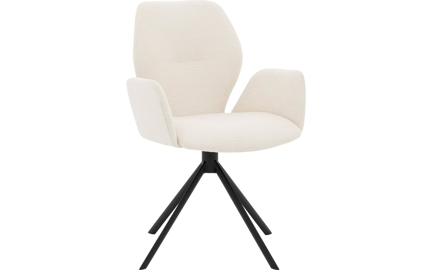 Goossens Eetkamerstoel Hera wit stof met armleuning, modern design - 8718823203882